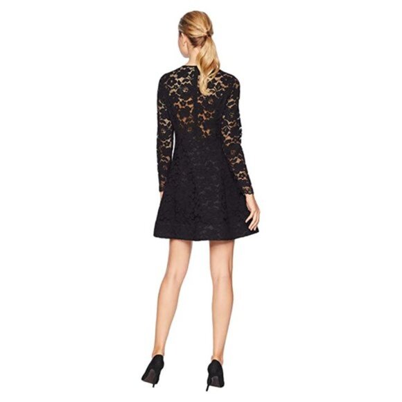 Laundry by Shelli Segal Size 10 Black Lace Dress Long Sleeve Sheer Back Cocktail - Picture 2 of 12